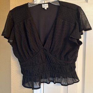 Blue Rain by Francesca - Black Flutter Sleeve Blouse - Size Medium